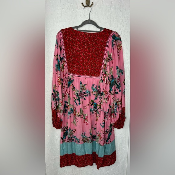 Johnny Was Malakye Pink & Red Long Sleeve Cover-Up Floral Dress Size Medium - Picture 4 of 9